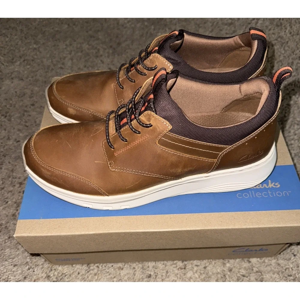Clarks Men's Motion Trek EZ Dark Tan Leather 26179452‎ Size 10